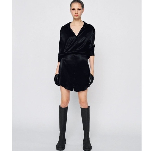 Zara Satin Black Mini Dress - Picture 4 of 6